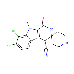 Cn1c2c(c3ccc(Cl)c(Cl)c31)[C@@H](C#N)C1(CCNCC1)NC2=O ZINC000073197038