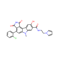 Cn1c2cc(C(=O)NCCn3cccc3)c(O)cc2c2c3c(c(-c4ccccc4Cl)cc21)C(=O)NC3=O ZINC000040914678