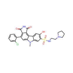 Cn1c2cc(S(=O)(=O)NCCN3CCCC3)c(O)cc2c2c3c(c(-c4ccccc4Cl)cc21)C(=O)NC3=O ZINC000029127502