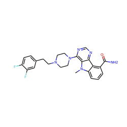 Cn1c2cccc(C(N)=O)c2c2ncnc(N3CCN(CCc4ccc(F)c(F)c4)CC3)c21 ZINC000013559665