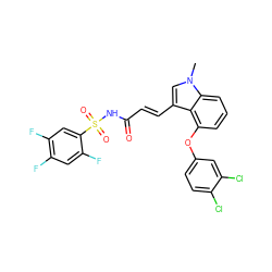 Cn1cc(/C=C/C(=O)NS(=O)(=O)c2cc(F)c(F)cc2F)c2c(Oc3ccc(Cl)c(Cl)c3)cccc21 ZINC000044430692