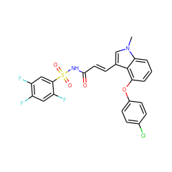 Cn1cc(/C=C/C(=O)NS(=O)(=O)c2cc(F)c(F)cc2F)c2c(Oc3ccc(Cl)cc3)cccc21 ZINC000044430581