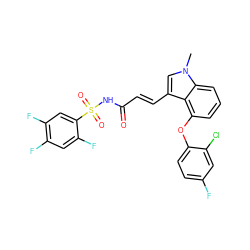 Cn1cc(/C=C/C(=O)NS(=O)(=O)c2cc(F)c(F)cc2F)c2c(Oc3ccc(F)cc3Cl)cccc21 ZINC000049878567