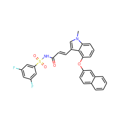 Cn1cc(/C=C/C(=O)NS(=O)(=O)c2cc(F)cc(F)c2)c2c(Oc3ccc4ccccc4c3)cccc21 ZINC000040393760