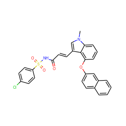 Cn1cc(/C=C/C(=O)NS(=O)(=O)c2ccc(Cl)cc2)c2c(Oc3ccc4ccccc4c3)cccc21 ZINC000040392662