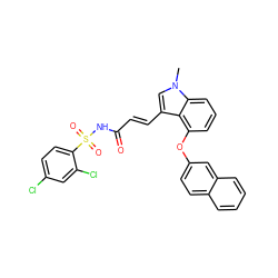 Cn1cc(/C=C/C(=O)NS(=O)(=O)c2ccc(Cl)cc2Cl)c2c(Oc3ccc4ccccc4c3)cccc21 ZINC000042876753