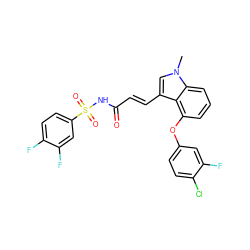 Cn1cc(/C=C/C(=O)NS(=O)(=O)c2ccc(F)c(F)c2)c2c(Oc3ccc(Cl)c(F)c3)cccc21 ZINC000044430686