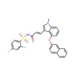 Cn1cc(/C=C/C(=O)NS(=O)(=O)c2ccc(F)cc2F)c2c(Oc3ccc4ccccc4c3)cccc21 ZINC000040874213