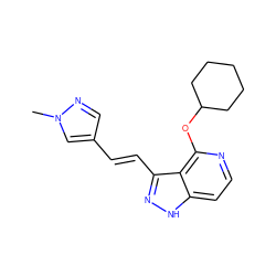 Cn1cc(/C=C/c2n[nH]c3ccnc(OC4CCCCC4)c23)cn1 ZINC000095574244