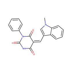 Cn1cc(/C=C2/C(=O)NC(=O)N(c3ccccc3)C2=O)c2ccccc21 ZINC000013576034