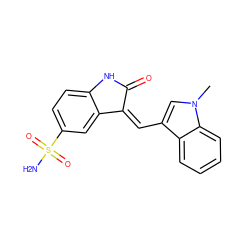 Cn1cc(/C=C2\C(=O)Nc3ccc(S(N)(=O)=O)cc32)c2ccccc21 ZINC000013538923