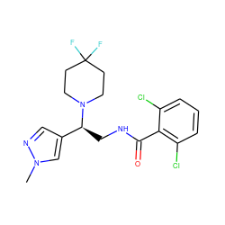 Cn1cc([C@H](CNC(=O)c2c(Cl)cccc2Cl)N2CCC(F)(F)CC2)cn1 ZINC001772617570