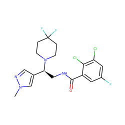 Cn1cc([C@H](CNC(=O)c2cc(F)cc(Cl)c2Cl)N2CCC(F)(F)CC2)cn1 ZINC001772588482