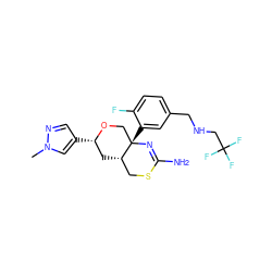 Cn1cc([C@H]2C[C@H]3CSC(N)=N[C@@]3(c3cc(CNCC(F)(F)F)ccc3F)CO2)cn1 ZINC000148285043