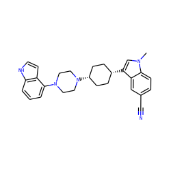 Cn1cc([C@H]2CC[C@@H](N3CCN(c4cccc5[nH]ccc45)CC3)CC2)c2cc(C#N)ccc21 ZINC000101182493