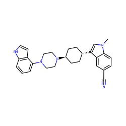 Cn1cc([C@H]2CC[C@H](N3CCN(c4cccc5[nH]ccc45)CC3)CC2)c2cc(C#N)ccc21 ZINC000101182497