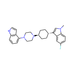 Cn1cc([C@H]2CC[C@H](N3CCN(c4cccc5[nH]ccc45)CC3)CC2)c2cc(F)ccc21 ZINC000101182123