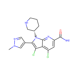 Cn1cc(-c2c(Cl)c3c(Cl)cc(C(N)=O)nc3n2[C@H]2CCCNC2)cn1 ZINC001772620764