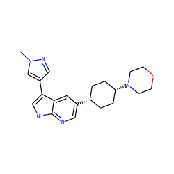 Cn1cc(-c2c[nH]c3ncc([C@H]4CC[C@@H](N5CCOCC5)CC4)cc23)cn1 ZINC000148320524