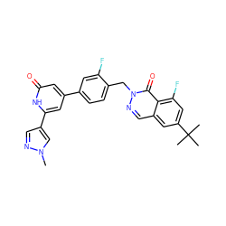 Cn1cc(-c2cc(-c3ccc(Cn4ncc5cc(C(C)(C)C)cc(F)c5c4=O)c(F)c3)cc(=O)[nH]2)cn1 ZINC000209441545