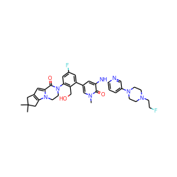 Cn1cc(-c2cc(F)cc(N3CCn4c(cc5c4CC(C)(C)C5)C3=O)c2CO)cc(Nc2ccc(N3CCN(CCF)CC3)cn2)c1=O ZINC000164256756