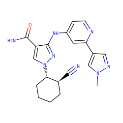 Cn1cc(-c2cc(Nc3nn([C@H]4CCCC[C@@H]4C#N)cc3C(N)=O)ccn2)cn1 ZINC000221166067