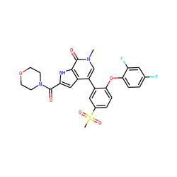 Cn1cc(-c2cc(S(C)(=O)=O)ccc2Oc2ccc(F)cc2F)c2cc(C(=O)N3CCOCC3)[nH]c2c1=O ZINC000146407812