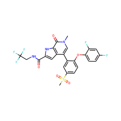 Cn1cc(-c2cc(S(C)(=O)=O)ccc2Oc2ccc(F)cc2F)c2cc(C(=O)NCC(F)(F)F)[nH]c2c1=O ZINC000146719754