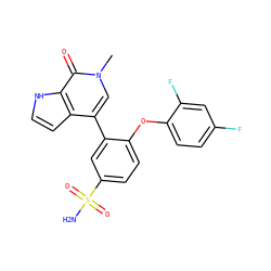 Cn1cc(-c2cc(S(N)(=O)=O)ccc2Oc2ccc(F)cc2F)c2cc[nH]c2c1=O ZINC000146670964