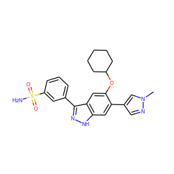 Cn1cc(-c2cc3[nH]nc(-c4cccc(S(N)(=O)=O)c4)c3cc2OC2CCCCC2)cn1 ZINC000096270041