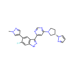 Cn1cc(-c2cc3c(-c4cc(N5CC[C@H](n6cccn6)C5)ncn4)n[nH]c3cc2F)cn1 ZINC001772636171