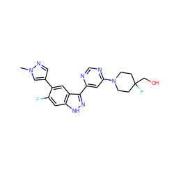 Cn1cc(-c2cc3c(-c4cc(N5CCC(F)(CO)CC5)ncn4)n[nH]c3cc2F)cn1 ZINC000225572620