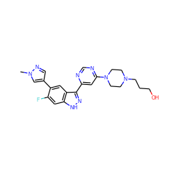 Cn1cc(-c2cc3c(-c4cc(N5CCN(CCCO)CC5)ncn4)n[nH]c3cc2F)cn1 ZINC000225563601