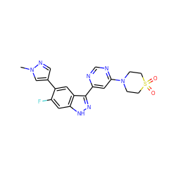 Cn1cc(-c2cc3c(-c4cc(N5CCS(=O)(=O)CC5)ncn4)n[nH]c3cc2F)cn1 ZINC000225573277