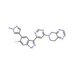 Cn1cc(-c2cc3c(-c4cc(N5CCc6nccnc6C5)ncn4)n[nH]c3cc2F)cn1 ZINC000225563691