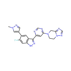 Cn1cc(-c2cc3c(-c4cc(N5CCn6ncnc6C5)ncn4)n[nH]c3cc2F)cn1 ZINC000225635780