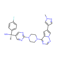 Cn1cc(-c2cc3c(N4CCN(c5ncc([C@@](C)(N)c6ccc(F)cc6)cn5)CC4)ncnn3c2)cn1 ZINC000725236959