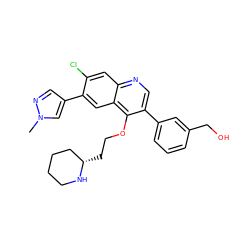 Cn1cc(-c2cc3c(OCC[C@H]4CCCCN4)c(-c4cccc(CO)c4)cnc3cc2Cl)cn1 ZINC000071329435