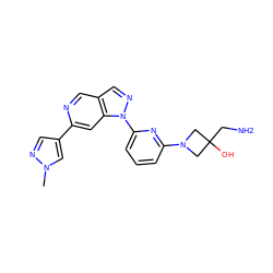 Cn1cc(-c2cc3c(cn2)cnn3-c2cccc(N3CC(O)(CN)C3)n2)cn1 ZINC000211024639