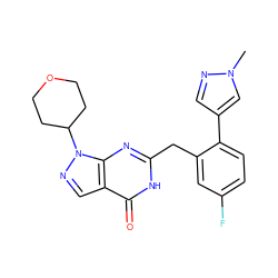 Cn1cc(-c2ccc(F)cc2Cc2nc3c(cnn3C3CCOCC3)c(=O)[nH]2)cn1 ZINC000068247264