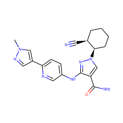 Cn1cc(-c2ccc(Nc3nn([C@@H]4CCCC[C@@H]4C#N)cc3C(N)=O)cn2)cn1 ZINC000204957070