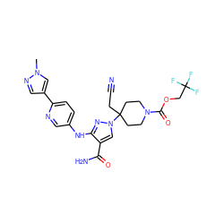 Cn1cc(-c2ccc(Nc3nn(C4(CC#N)CCN(C(=O)OCC(F)(F)F)CC4)cc3C(N)=O)cn2)cn1 ZINC000218406977