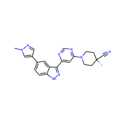 Cn1cc(-c2ccc3[nH]nc(-c4cc(N5CCC(F)(C#N)CC5)ncn4)c3c2)cn1 ZINC000225637811