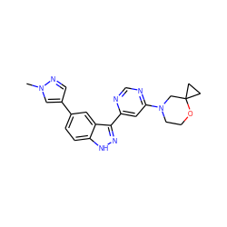 Cn1cc(-c2ccc3[nH]nc(-c4cc(N5CCOC6(CC6)C5)ncn4)c3c2)cn1 ZINC000221077503