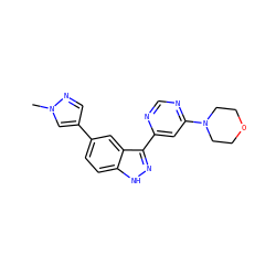 Cn1cc(-c2ccc3[nH]nc(-c4cc(N5CCOCC5)ncn4)c3c2)cn1 ZINC000221077257