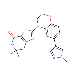 Cn1cc(-c2ccc3c(c2)N(c2nc4c(s2)C(=O)NC(C)(C)C4)CCO3)cn1 ZINC000040879935