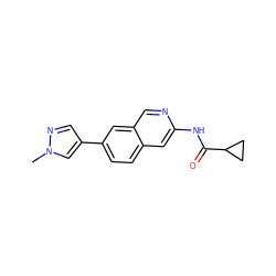 Cn1cc(-c2ccc3cc(NC(=O)C4CC4)ncc3c2)cn1 ZINC000144670779