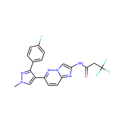 Cn1cc(-c2ccc3nc(NC(=O)CC(F)(F)F)cn3n2)c(-c2ccc(F)cc2)n1 ZINC001772570037