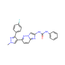 Cn1cc(-c2ccc3nc(NC(=O)Nc4ccccc4)cn3n2)c(-c2ccc(F)cc2)n1 ZINC000220903246