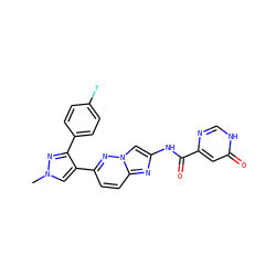 Cn1cc(-c2ccc3nc(NC(=O)c4cc(=O)[nH]cn4)cn3n2)c(-c2ccc(F)cc2)n1 ZINC001772589617